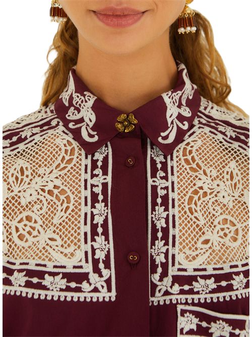 Burgundy Guipure Long Sleeve Shirt FARM Rio | 360995L0008 BURGUNDY
